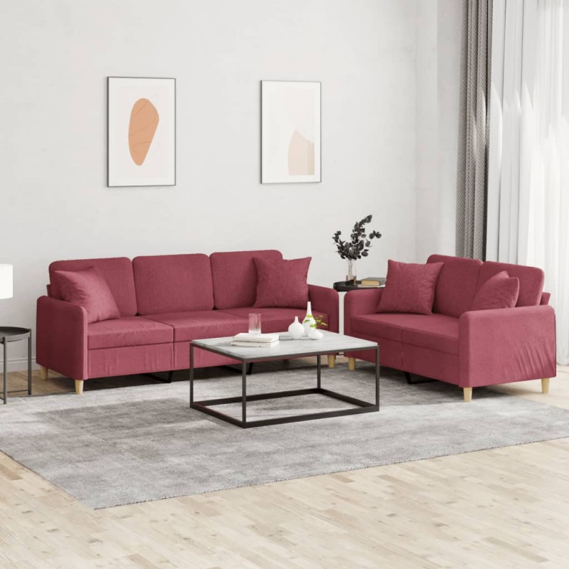 vidaXL 2-tlg. Sofagarnitur mit Kissen Weinrot Stoff vidaXL 2-tlg. Sofagarnitur mit Kissen Weinrot Stoff