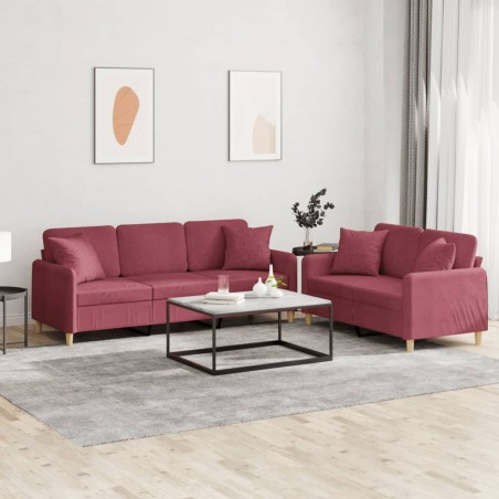 vidaXL 2-tlg. Sofagarnitur mit Kissen Weinrot Stoff