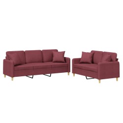 vidaXL 2-tlg. Sofagarnitur mit Kissen Weinrot Stoff