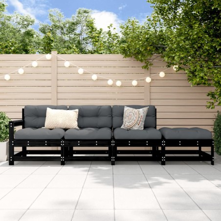 vidaXL 4-tlg. Garten-Lounge-Set Schwarz Massivholz Kiefer