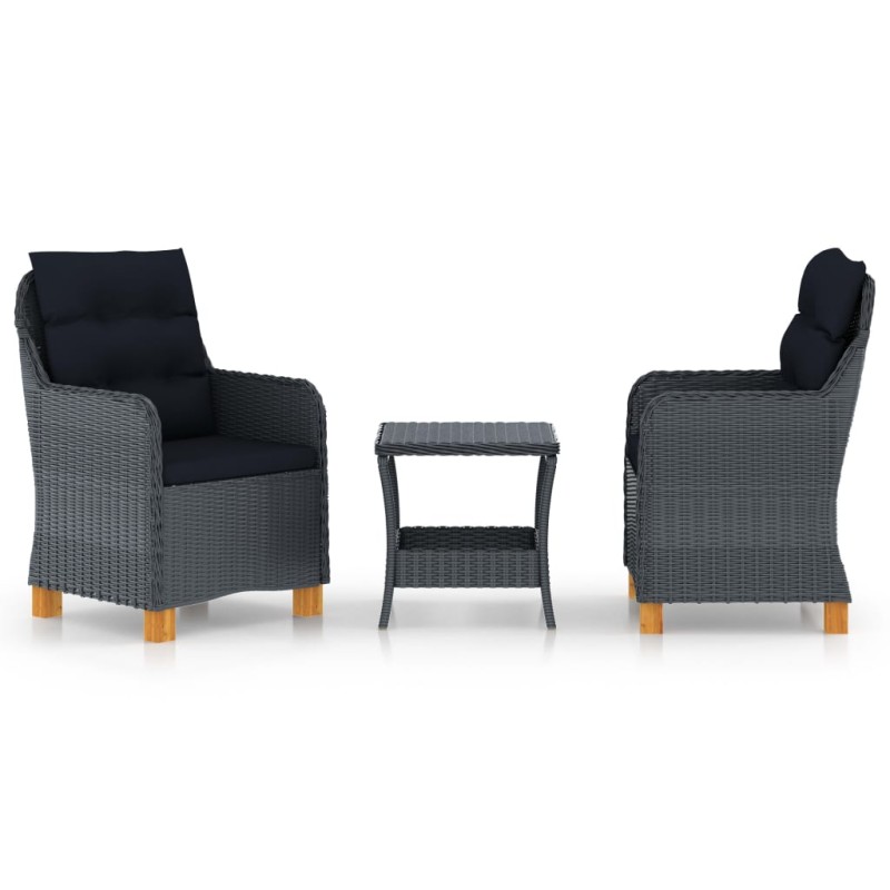 3-tlg. Garten-Lounge-Set mit Auflagen Poly Rattan Dunkelgrau 3-tlg. Garten-Lounge-Set mit Auflagen Poly Rattan Dunkelgrau