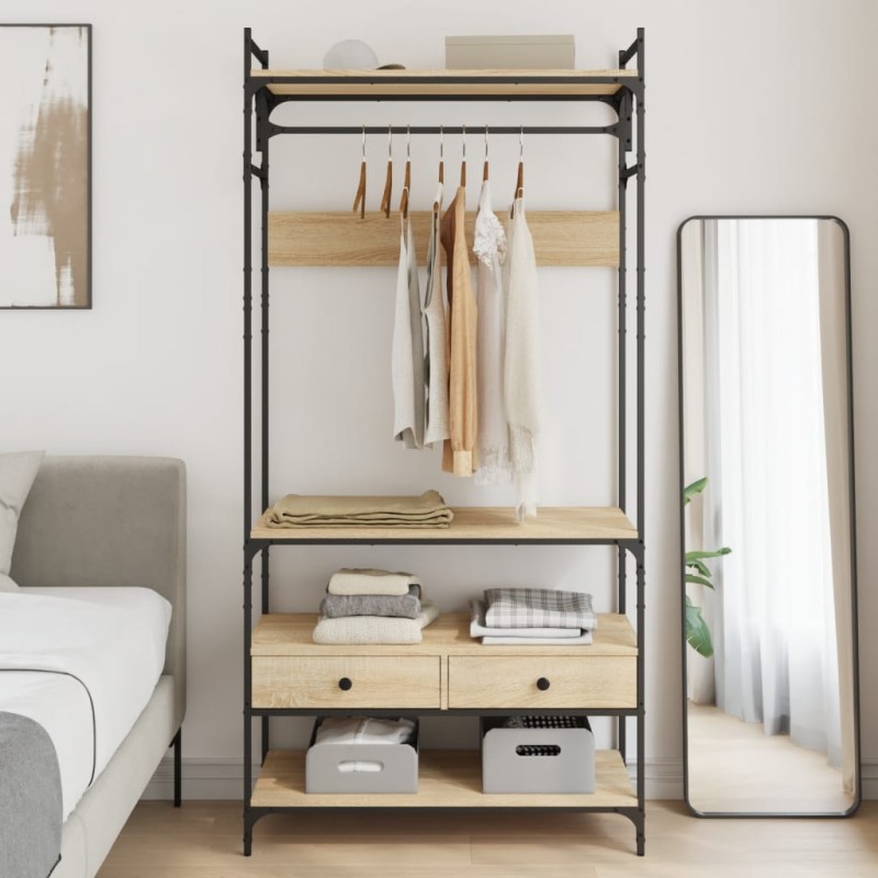 vidaXL Kleiderständer mit Schubladen Sonoma-Eiche 89x39x184,5 cm vidaXL Kleiderständer mit Schubladen Sonoma-Eiche 89x39x184,5 cm
