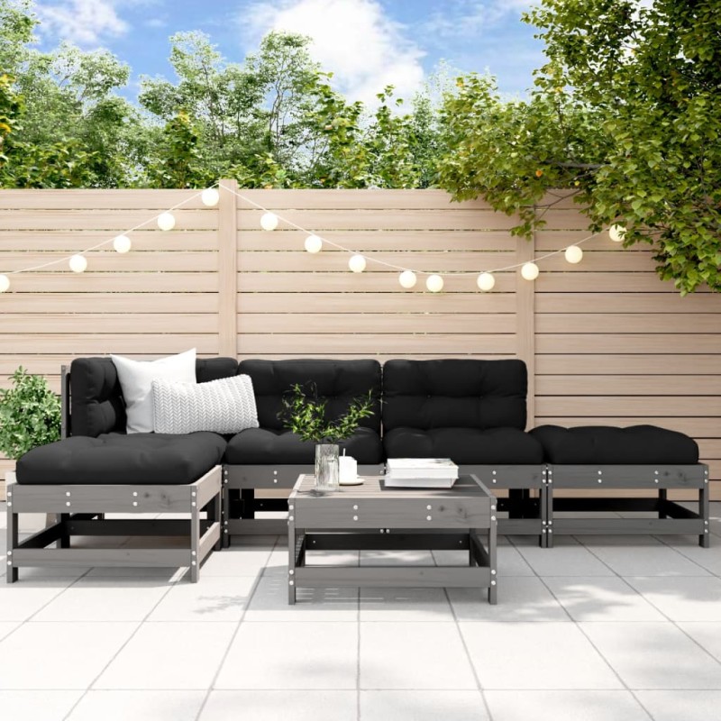 vidaXL 6-tlg. Garten-Lounge-Set Grau Massivholz Kiefer vidaXL 6-tlg. Garten-Lounge-Set Grau Massivholz Kiefer