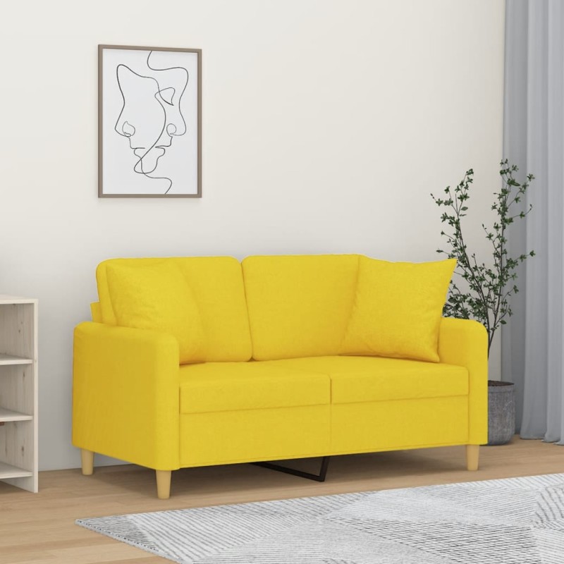 vidaXL 2-Sitzer-Sofa mit Zierkissen Hellgelb 120 cm Stoff vidaXL 2-Sitzer-Sofa mit Zierkissen Hellgelb 120 cm Stoff