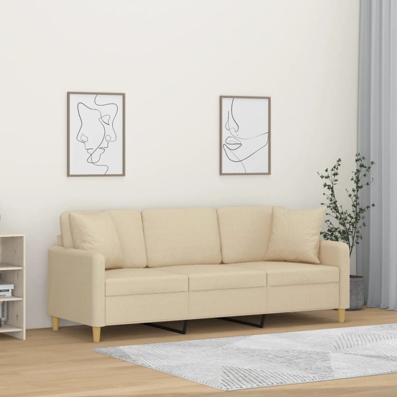 vidaXL 3-Sitzer-Sofa mit Zierkissen Creme 180 cm Stoff vidaXL 3-Sitzer-Sofa mit Zierkissen Creme 180 cm Stoff