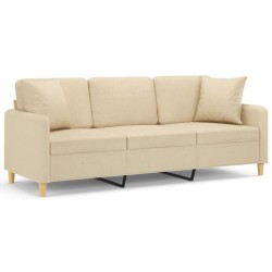 vidaXL 3-Sitzer-Sofa mit Zierkissen Creme 180 cm Stoff