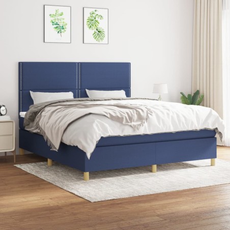 vidaXL Boxspringbett mit Matratze Blau 160x200 cm Stoff