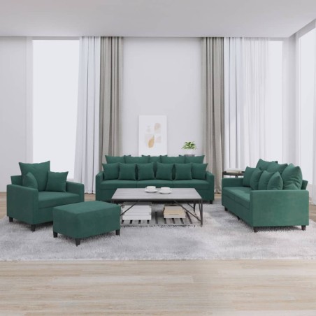 vidaXL 4-tlg. Sofagarnitur mit Kissen Dunkelgrün Samt