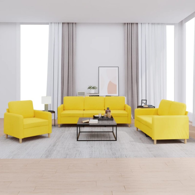 vidaXL 3-tlg. Sofagarnitur mit Kissen Hellgelb Stoff vidaXL 3-tlg. Sofagarnitur mit Kissen Hellgelb Stoff