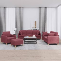 vidaXL 4-tlg. Sofagarnitur mit Kissen Weinrot Stoff