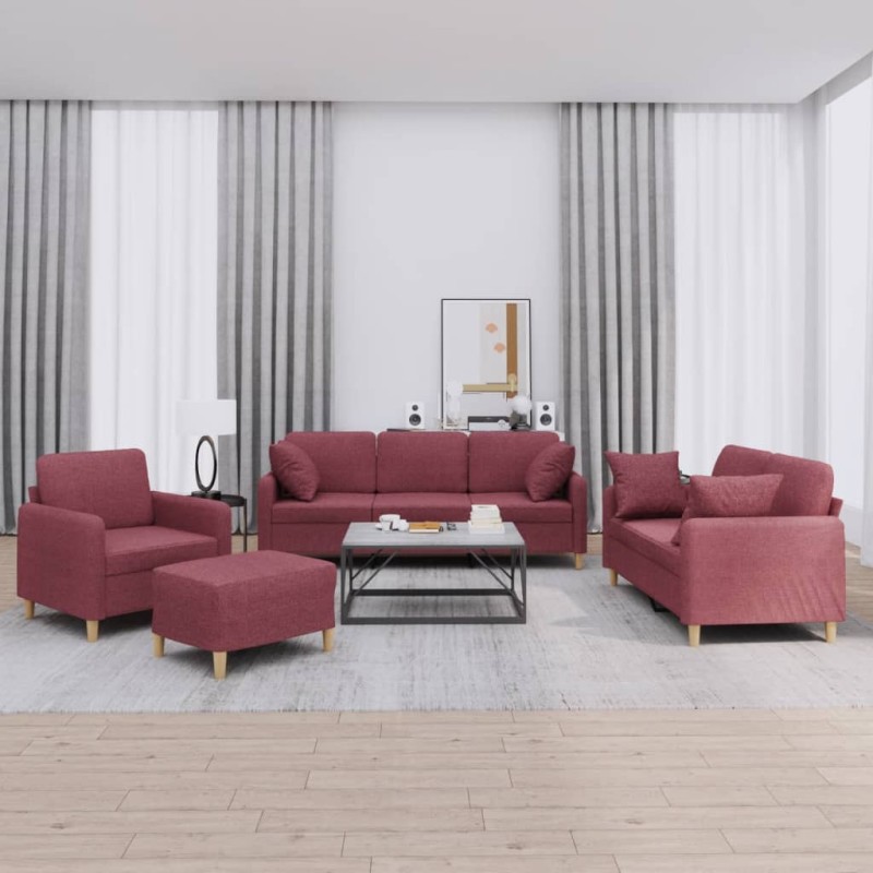 vidaXL 4-tlg. Sofagarnitur mit Kissen Weinrot Stoff vidaXL 4-tlg. Sofagarnitur mit Kissen Weinrot Stoff