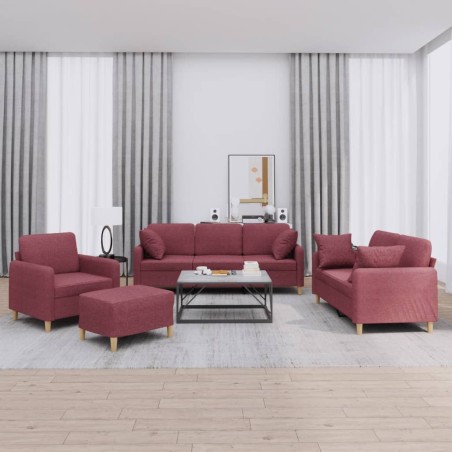 vidaXL 4-tlg. Sofagarnitur mit Kissen Weinrot Stoff