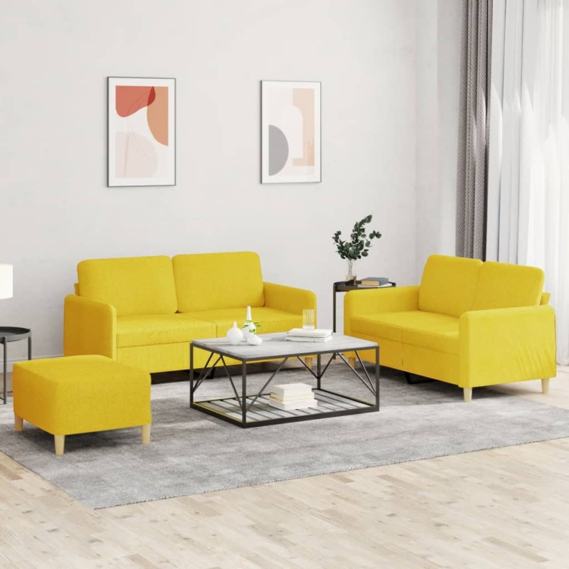 vidaXL 3-tlg. Sofagarnitur mit Kissen Hellgelb Stoff vidaXL 3-tlg. Sofagarnitur mit Kissen Hellgelb Stoff