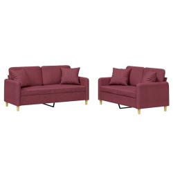 vidaXL 2-tlg. Sofagarnitur mit Kissen Weinrot Stoff