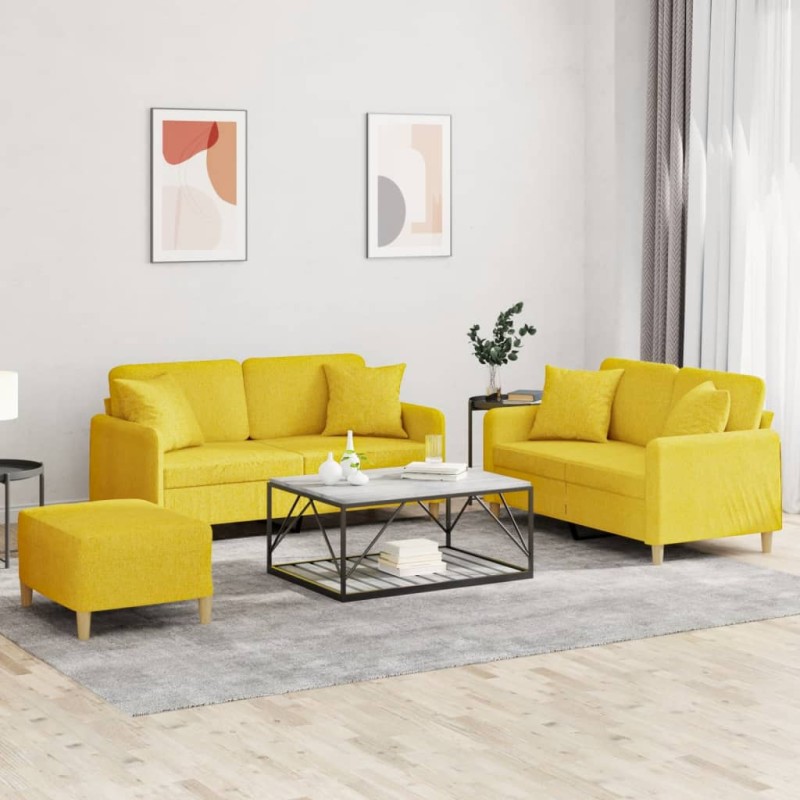 vidaXL 3-tlg. Sofagarnitur mit Kissen Hellgelb Stoff vidaXL 3-tlg. Sofagarnitur mit Kissen Hellgelb Stoff