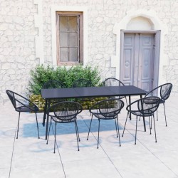 vidaXL 9-tlg. Garten-Essgruppe PVC Rattan Schwarz