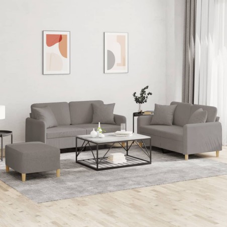 vidaXL 3-tlg. Sofagarnitur mit Kissen Taupe Stoff