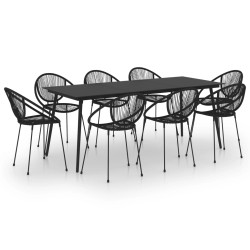 vidaXL 9-tlg. Garten-Essgruppe PVC Rattan Schwarz