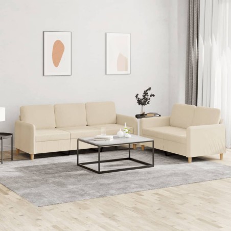 vidaXL 2-tlg. Sofagarnitur mit Kissen Creme Stoff