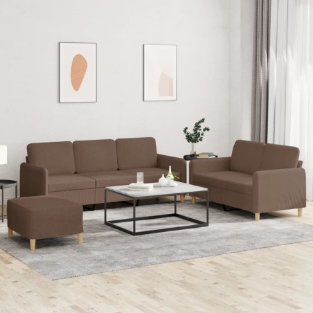 vidaXL 3-tlg. Sofagarnitur mit Kissen Braun Stoff