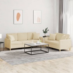vidaXL 2-tlg. Sofagarnitur mit Kissen Creme Stoff