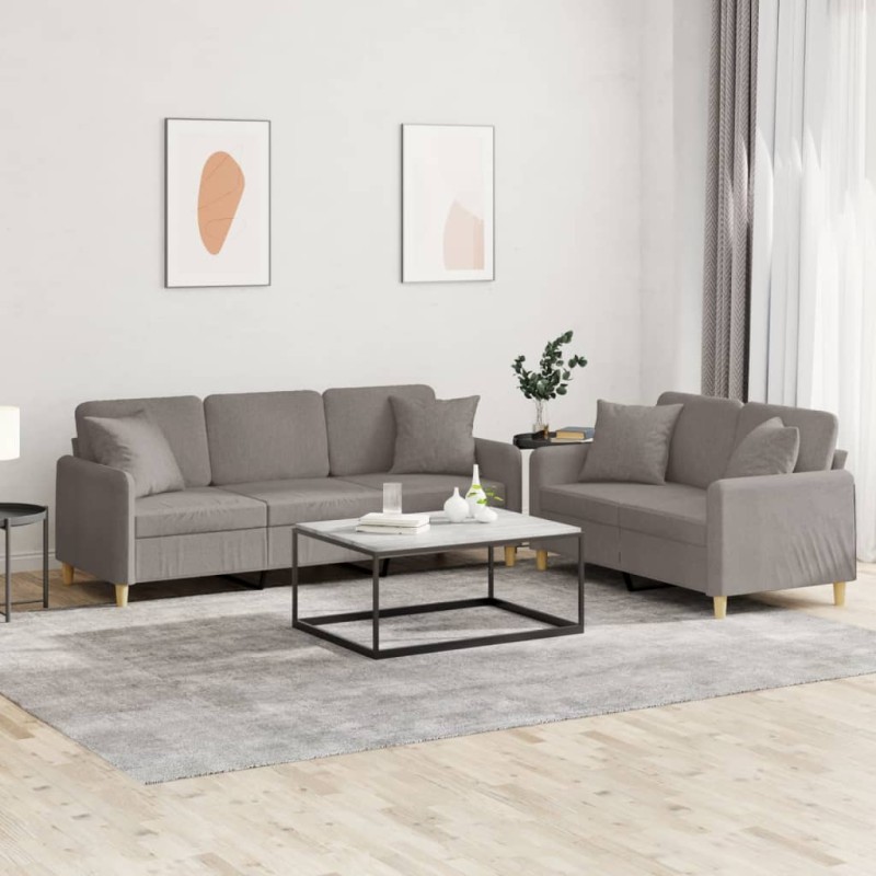 vidaXL 2-tlg. Sofagarnitur mit Kissen Taupe Stoff vidaXL 2-tlg. Sofagarnitur mit Kissen Taupe Stoff