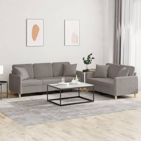 vidaXL 2-tlg. Sofagarnitur mit Kissen Taupe Stoff
