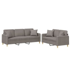 vidaXL 2-tlg. Sofagarnitur mit Kissen Taupe Stoff