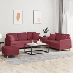 vidaXL 3-tlg. Sofagarnitur mit Kissen Weinrot Stoff