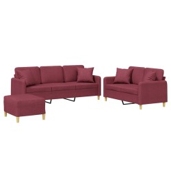 vidaXL 3-tlg. Sofagarnitur mit Kissen Weinrot Stoff