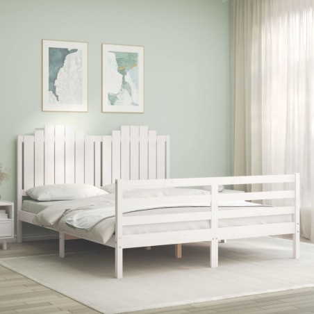 vidaXL Massivholzbett mit Kopfteil Weiß 160x200 cm