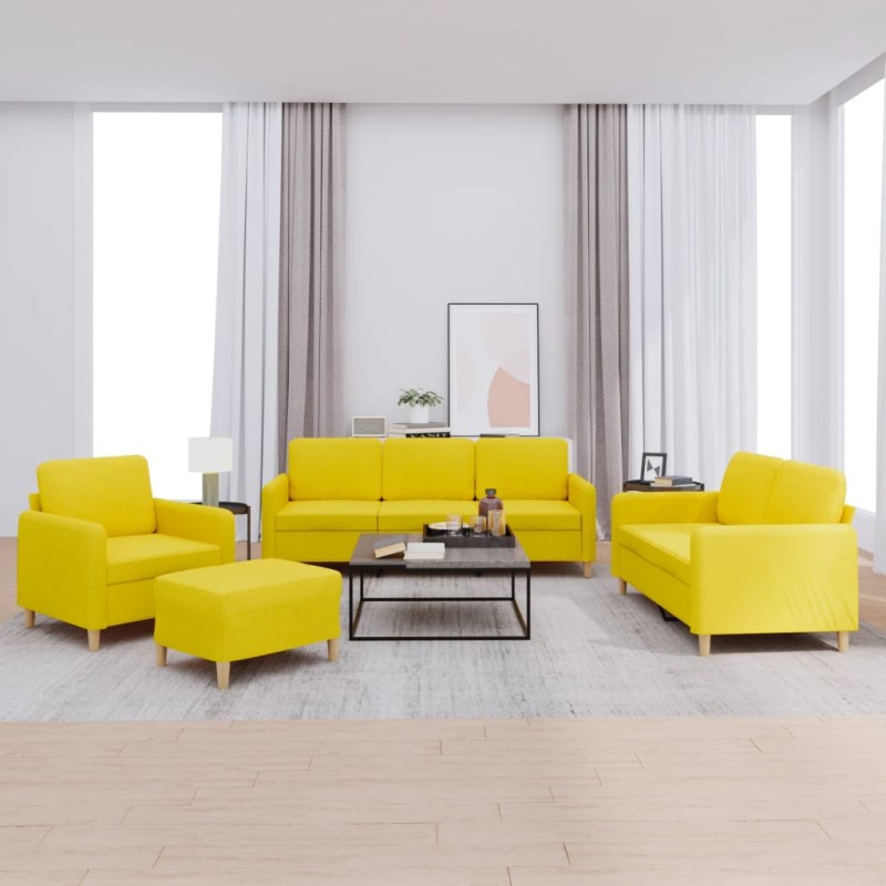 vidaXL 4-tlg. Sofagarnitur mit Kissen Hellgelb Stoff vidaXL 4-tlg. Sofagarnitur mit Kissen Hellgelb Stoff
