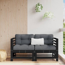 vidaXL Garten-Ecksofas 2 Stk. Schwarz Massivholz Kiefer