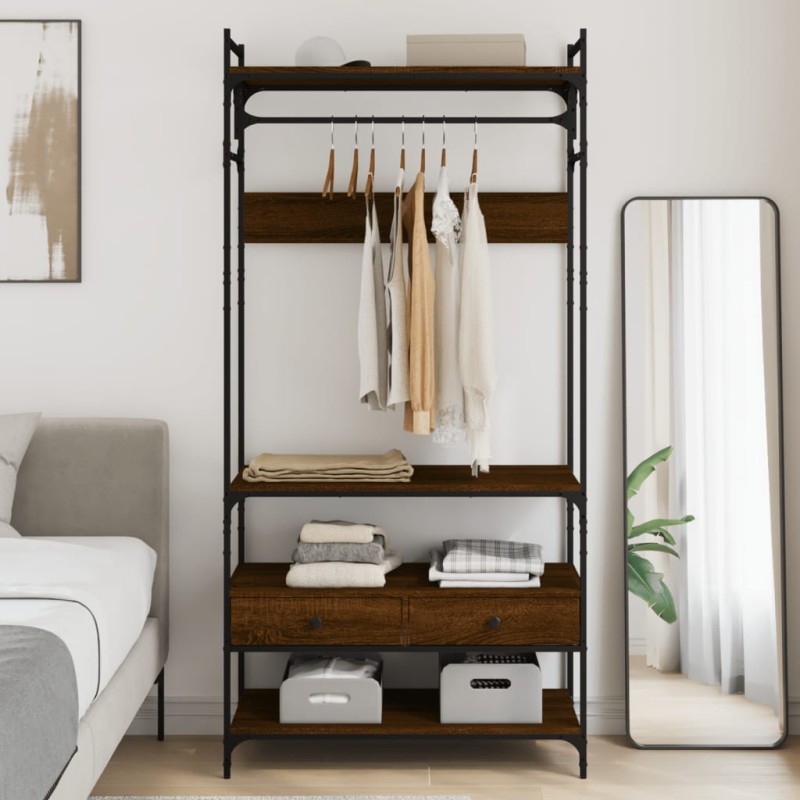 vidaXL Kleiderständer mit Schubladen Braun Eichen-Optik 89x39x184,5 cm vidaXL Kleiderständer mit Schubladen Braun Eichen-Optik 89x39x184,5 cm