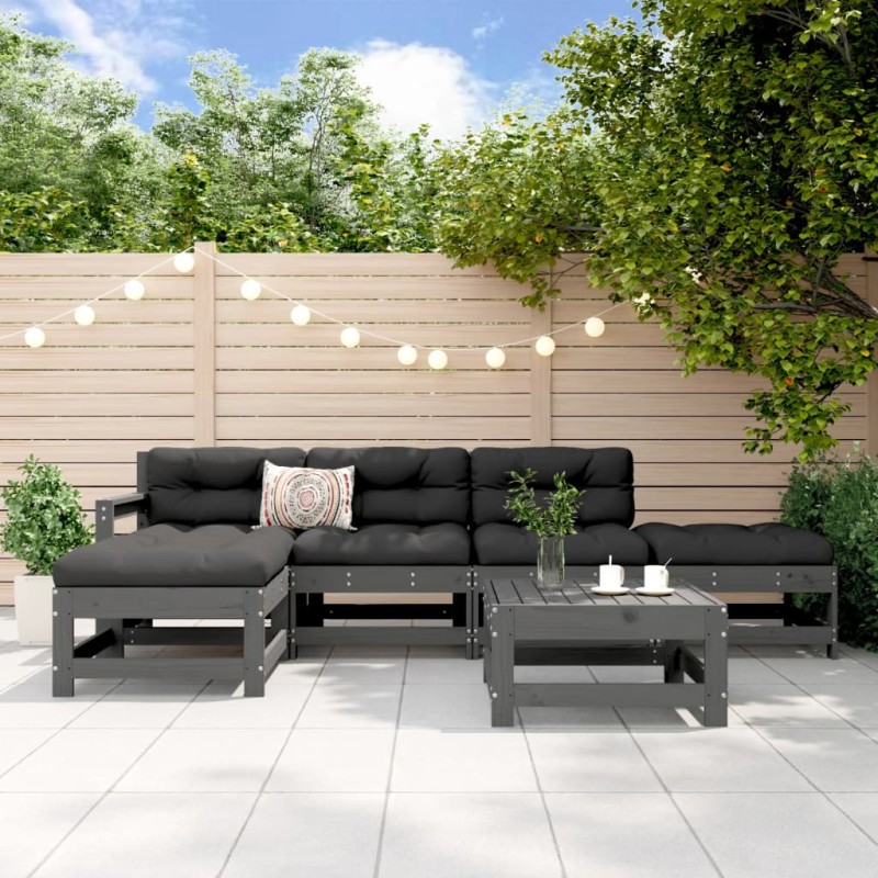 vidaXL 6-tlg. Garten-Lounge-Set Grau Massivholz Kiefer vidaXL 6-tlg. Garten-Lounge-Set Grau Massivholz Kiefer