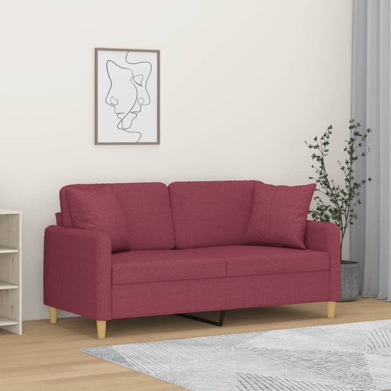 vidaXL 2-Sitzer-Sofa mit Zierkissen Weinrot 140 cm Stoff vidaXL 2-Sitzer-Sofa mit Zierkissen Weinrot 140 cm Stoff