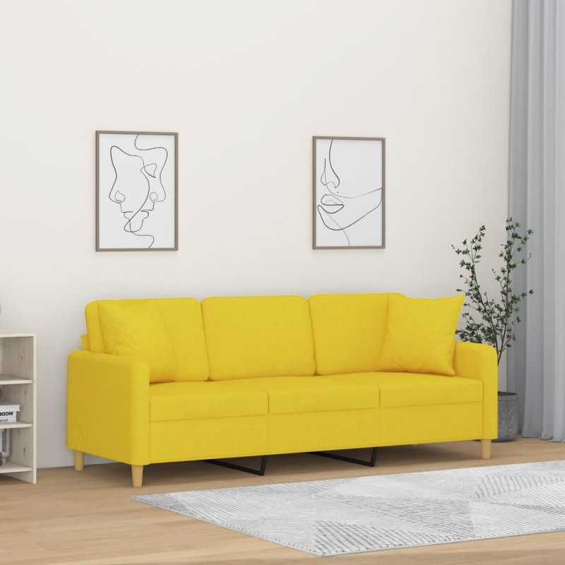 vidaXL 3-Sitzer-Sofa mit Zierkissen Hellgelb 180 cm Stoff vidaXL 3-Sitzer-Sofa mit Zierkissen Hellgelb 180 cm Stoff