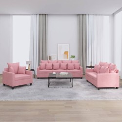 vidaXL 3-tlg. Sofagarnitur mit Kissen Rosa Samt