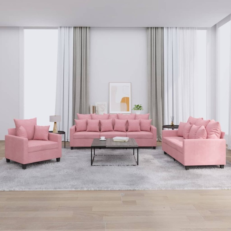 vidaXL 3-tlg. Sofagarnitur mit Kissen Rosa Samt vidaXL 3-tlg. Sofagarnitur mit Kissen Rosa Samt