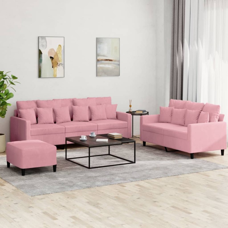 vidaXL 3-tlg. Sofagarnitur mit Kissen Rosa Samt vidaXL 3-tlg. Sofagarnitur mit Kissen Rosa Samt