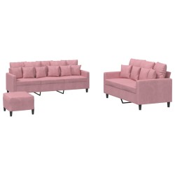 vidaXL 3-tlg. Sofagarnitur mit Kissen Rosa Samt