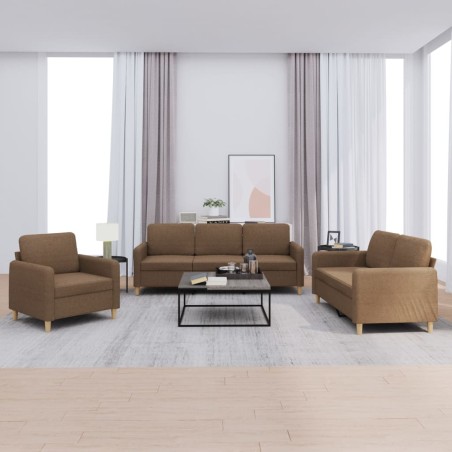 vidaXL 3-tlg. Sofagarnitur mit Kissen Braun Stoff