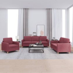 vidaXL 3-tlg. Sofagarnitur mit Kissen Weinrot Stoff