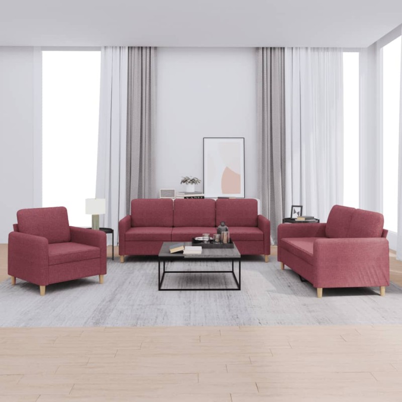 vidaXL 3-tlg. Sofagarnitur mit Kissen Weinrot Stoff vidaXL 3-tlg. Sofagarnitur mit Kissen Weinrot Stoff