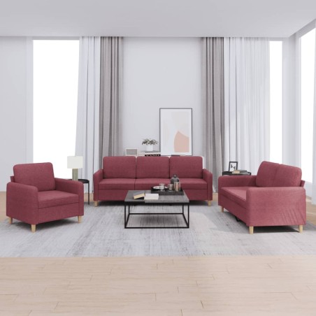 vidaXL 3-tlg. Sofagarnitur mit Kissen Weinrot Stoff