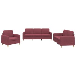 vidaXL 3-tlg. Sofagarnitur mit Kissen Weinrot Stoff