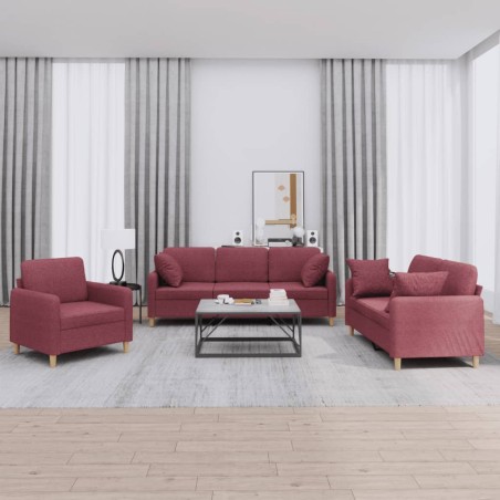 vidaXL 3-tlg. Sofagarnitur mit Kissen Weinrot Stoff