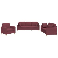 vidaXL 3-tlg. Sofagarnitur mit Kissen Weinrot Stoff