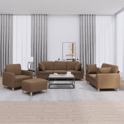 vidaXL 4-tlg. Sofagarnitur mit Kissen Braun Stoff