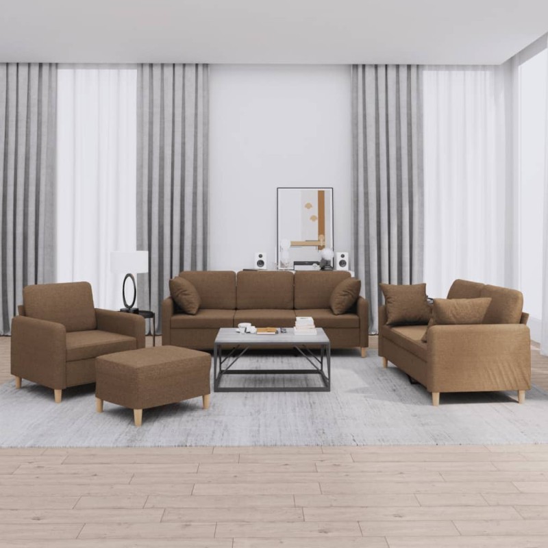vidaXL 4-tlg. Sofagarnitur mit Kissen Braun Stoff vidaXL 4-tlg. Sofagarnitur mit Kissen Braun Stoff